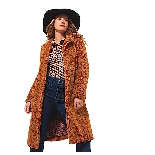 Joe Browns Abrigo de Peluche Borg de Gran tamaño Camel Longline Chaqueta, Caramelo, 38 para Mujer