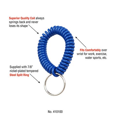 Image of Lucky Line 2 inch Spiral Wrist Coil with Steel Key Ring, Flexible Wrist Band Key Chain Bracelet, Stretches to 12 inch, Yellow, 1 PK (410801)