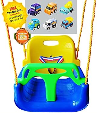 3-in-1 Infant to Toddler Swing Set Anti-Flip Snug & Secure Detachable Playground Hanging Swing Set for Home Garden Patio Indoors Outdoors Doorway(Blue Chair+Green Handrail)