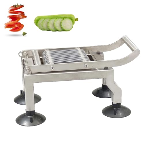 Picador manual de frutas y verduras de acero inoxidable con ventosas, grosor ajustable para cortar fácilmente tomates, pepinos, cebollas y jamón
