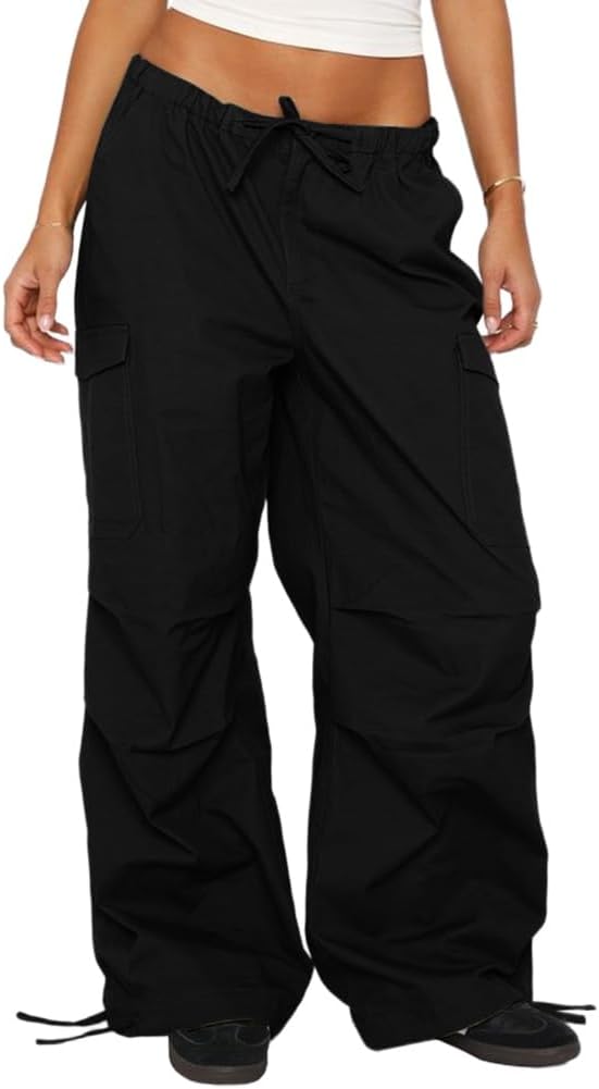 Women Cargo Pants Wide Leg Casual Baggy Parachute Pants Multi Pockets Y2K Straight Trousers