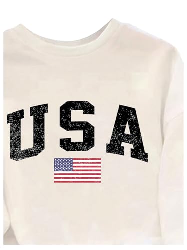 Verdusa Girl's American Flag Letter Graphic Sweatshirt Long Sleeve Drop Shoulder Loose Pullovers3