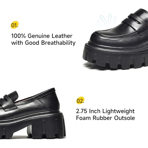 Image of BEAU TODAY Chunky Loafers Women,Platform Loafers for Women,Lug Sole Slip On Leather Classic Penny Shoes,Comfortable Office Work Business Casual Dress Shoes