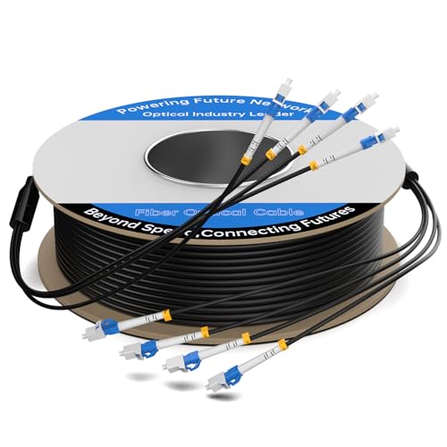 Image of 50M /165FT Outdoor Armored LC to LC Fiber Optic Cable, 4 Core OS2 Single Mode 9 /125μm, Industrial TPU Jacket, OD 5mm, 4 Strands, SMF, Direct Burial, Heavy-Duty LC-LC Patch Cord for Harsh Environments