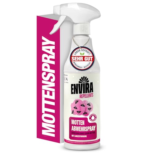 Envira Mottenspray 500 ml - Hochwirksame Abwehr gegen Lebensmittelmotten & Kleidermotten - Mottenschutz - Anti Motten Spray für Kleiderschrank, Küche & Wohnung - Dezenter Zitrusduft, geruchsarm