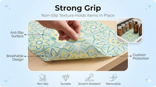 Image of Dribble EVA Shelf Liner Mat 45x500cm Roll, Non Slip Drawer & Cabinet Liner for Kitchen, Waterproof Oilproof Washable Fridge Mat, Anti Skid Cupboard Wardrobe Multipurpose Mat (Green Mandala Art)
