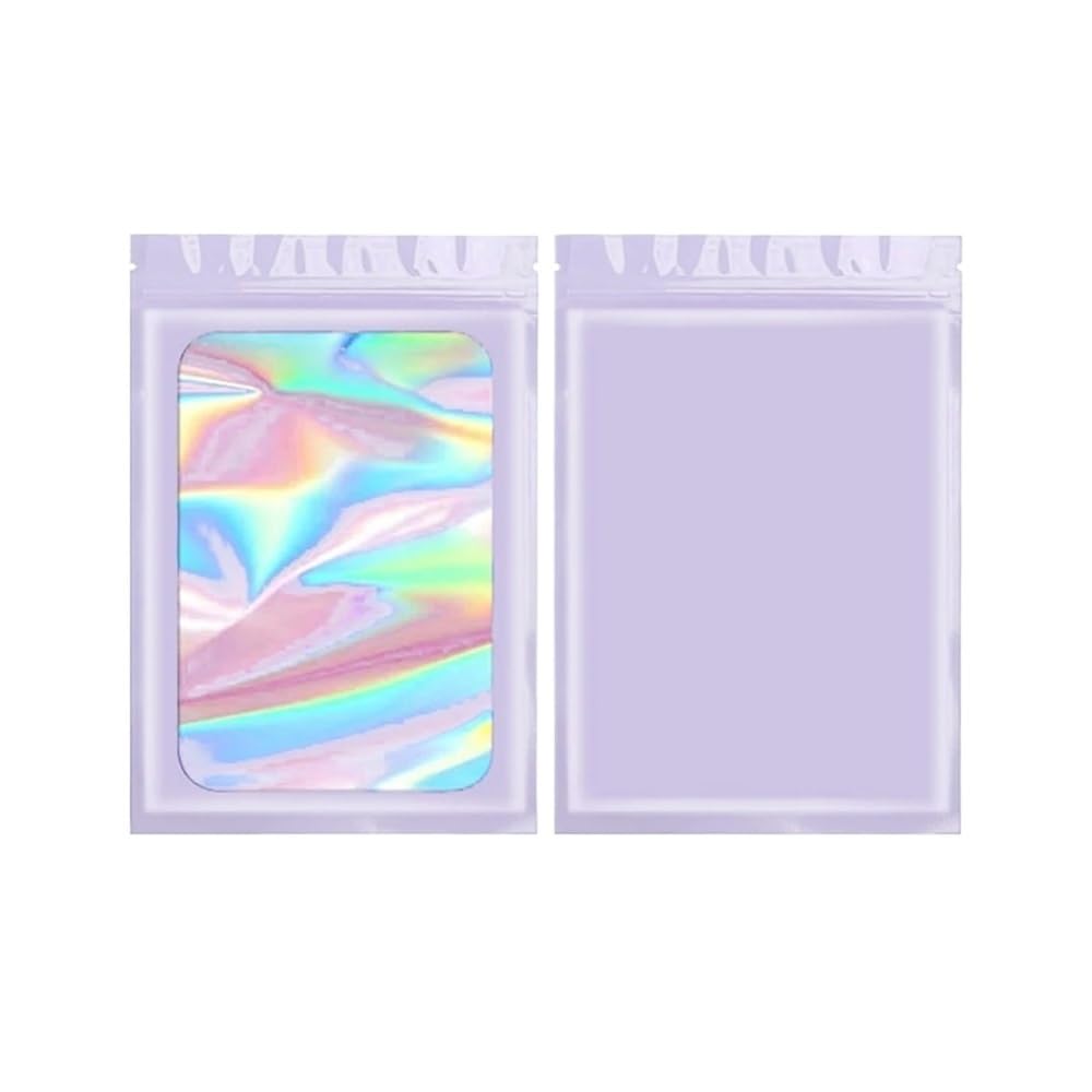 100pcs Custom Mylar Holographic Bags With Logo Personalized Foil Pouch Ziplock Packaging For Small Business Jewelry Food Storage(Purple,One color One side,13X21cm 5.12X8.27in)
