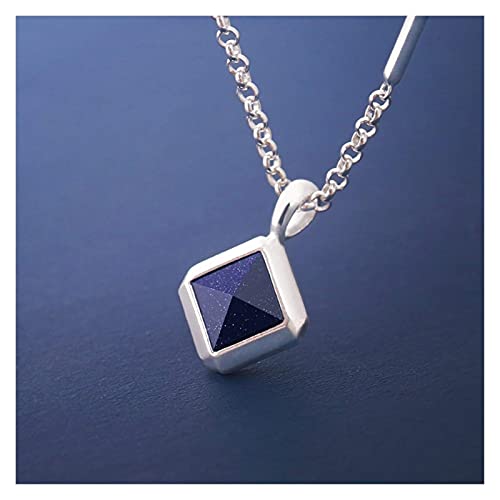 Chaîne de clavicule et collier en grès bleu femme : pendentif couple ras du cou