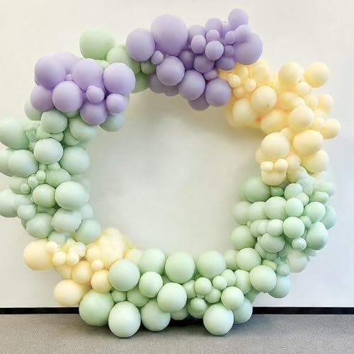 Image of Regular Balloon Combo For Decoration with Glue Dots & Balloon Arch Strip - Party Decor Set For Easy Party Setup (PURPLE GREEN YELLOW, 100)