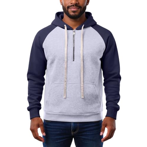 Ymosrh Men's Casual Hoodies, Long Sleeve Quarter Zip Athletic Workout Jersey Hooded Sweatshirt Pullover, S-2XL