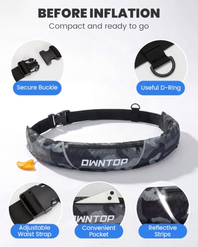 Image of Owntop Manual Inflatable Belt Pack, Adults Swim Jacket with Blowpipe & Whistle, 24g CO2 Cylinder Included, Low Profile for Kayaking, Fishing, Paddle Sports