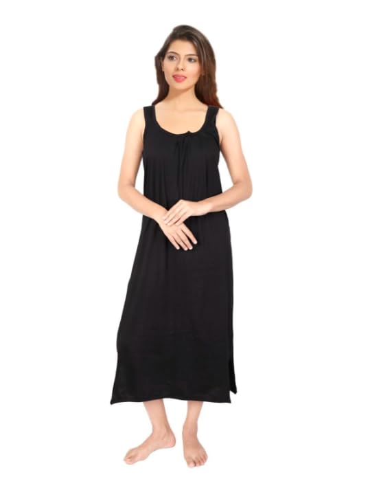 Image of Women's Sleeveless Maxi Night Dress, Spaghetti Strap Nighty, Comfortable Sleepwear Pack of 2