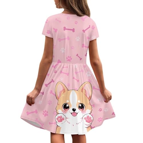 Flashideas Girls Dresses Short Sleeve Fashion Dresses with Pockets Round Neck Flared Skate Dress4