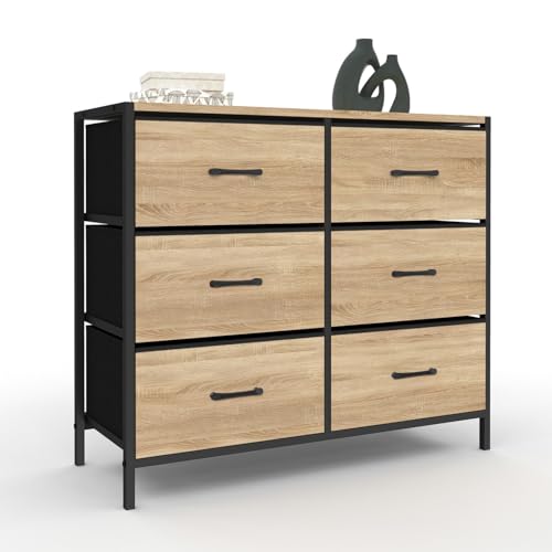 IDMarket - Commode 6 tiroirs en Tissu Utah 80 cm Meuble de Rangement Design Industriel