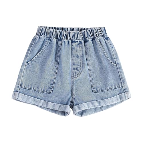 Pantalones cortos vaqueros de mezclilla premium con diseño A-Line recto para niña