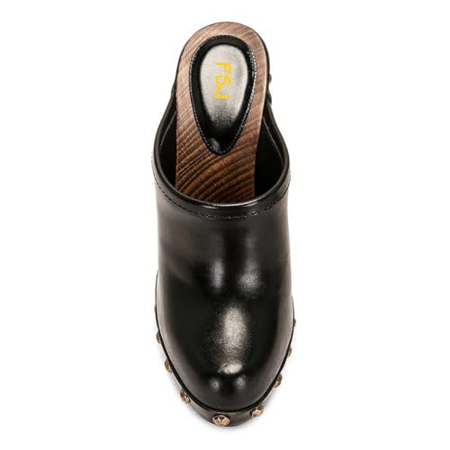 FSJ Women Closed Round Toe Mules Wooden Block High Heel Clogs Slip On Studded Platform Sandals Vintage Dress Slide Shoes Size 4-16 US4