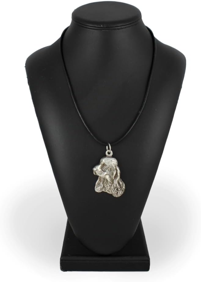 Art-Dog Dog Silver-Plated Pendant on a Leather Strap - Dog Necklace in Elegant Case – Silver Dog Necklaces for Men and Women – Dog Breeds Jewelry – English Cocker Spaniel