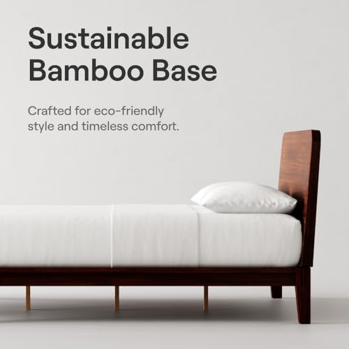 Image of Nectar Bamboo Platform Bed Frame - Full - Walnut - Floating Center Support Legs - 12 inch Height - Easy Tool Free Set Up - Contemporary and Durable - Sturdy Wooden Support Slats - Holds Up to 800 Pounds