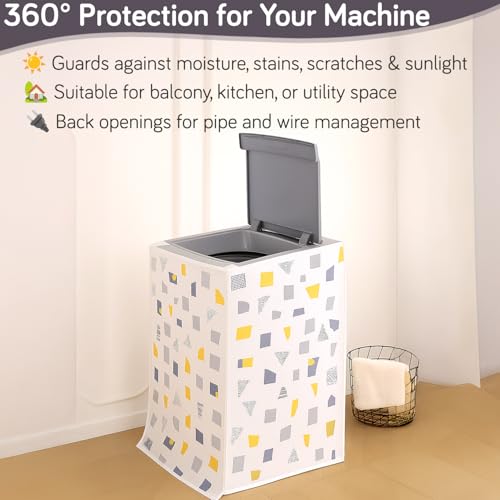 Image of HOKIPO Top Load Washing Machine Cover | Waterproof & Dustproof PEVA Protective Cover for 6kg, 6.5kg, 7kg & 7.5kg Fully Automatic Top Load Machines | Size 60x63x87 cm, Geometric Abstract (AR-5879-D1)