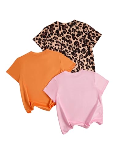 Image of RoseSeek Girl's Shirts 3 Packs Star Butterfly Graphic Tees Crew Neck Short Sleeve T Shirt Casual Tops