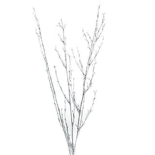 Factory Direct Craft Pack of 12 Sparkling Silver Artificial Twig Branch Picks for Winter Floral Arrangements, Christmas Trees Accents, Wedding Centerpieces (Size: 23