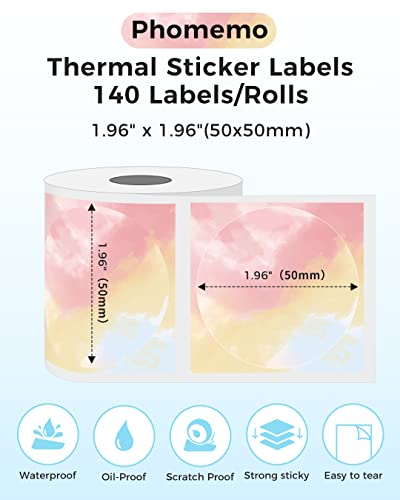 Image of Phomemo Circle Color Labels,1.96 inchx1.96 inch, for M110 /M100 /M220 /M108, 140 PCS | 1 Roll Multi-Purpose Round 50x50mm Gradient Thermal Stickers for Kids & School, Barcode, Logo, Business, Home, Organization