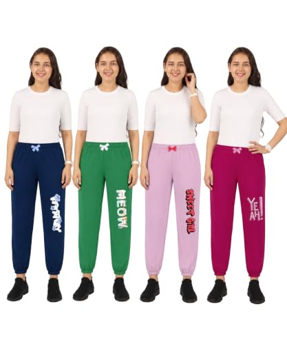 Image of KYDA KIDS Girls 100% Pure Cotton Printed Loose Fit Track Pants | Premium Summer Casual Wear with Elastic Waist Daily Comfort Wear (Pack of 4)