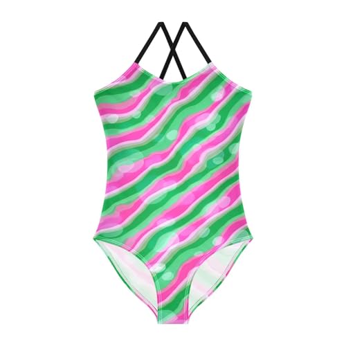 Wavy Pink Green Girls One Piece Swimsuit Beach Swimwear 20862006