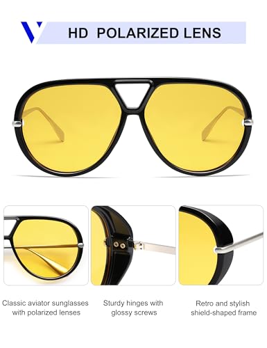 Image of VANLINKER Oversized Trendy Polarized Aviator Sunglasses for Women Men Retro Round Sunglasses Vintage Shield Shades VL9798