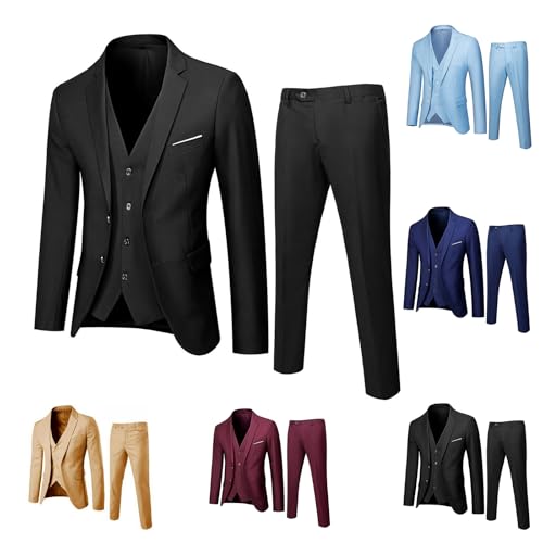 Men's 3 Piece Slim Fit Suit Set Two Button Jacket Solid Single Breasted Blazer Vest Pants Set for Business Party3