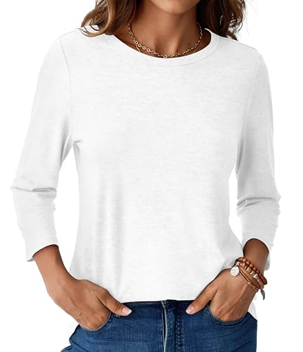 Womens Tops 3/4 Sleeve Shirts Round Neck Casual Blouses Basic Loose Fit Pullover Tshirts