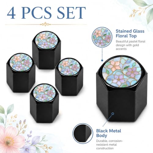Npzgsy Stained Glass Floral Valve Caps