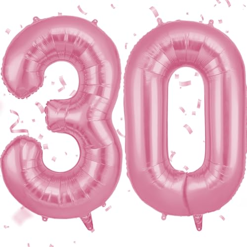 OFFCUP Pink Number 30 Balloons 40 Inch Large Foil Number 3 & 0 Balloons Self Inflating 30th Birthday Balloon for 30 Year Boys Girls Men Women Anniversary Birthday Party Decorations Supplies