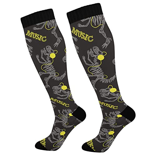 Calcetines de compresión para mujeres y hombres, calcetines deportivos hasta la rodilla, soporte para correr, senderismo, fitness, textura sin costuras, diseño de dinosaurio, multicolor, talla única,