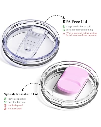 avodvo 12oz Insulated Coffee Mug with Lid – Includes Two Lids, Stainless Steel Coffee Travel Mug with Handle, Double Wall Vacuum Insulated Camping Mug for Home, Office & Outdoor, Pink - image 3