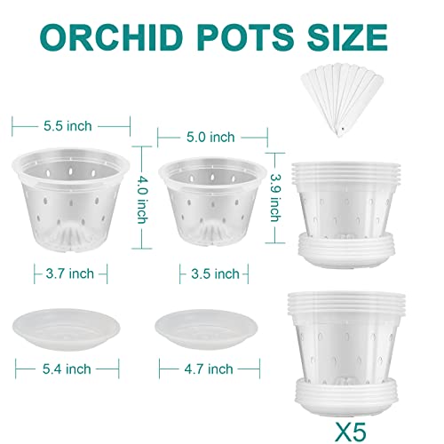 10 Pack Orchid Pots With Holes And Saucers,2 Each Of 5 And 5.5 Inch Clear Plastic Orchid Pots For Repotting Breathable Slotted Plant Pot For Orchids, Succulents, Houseplant #TOP4