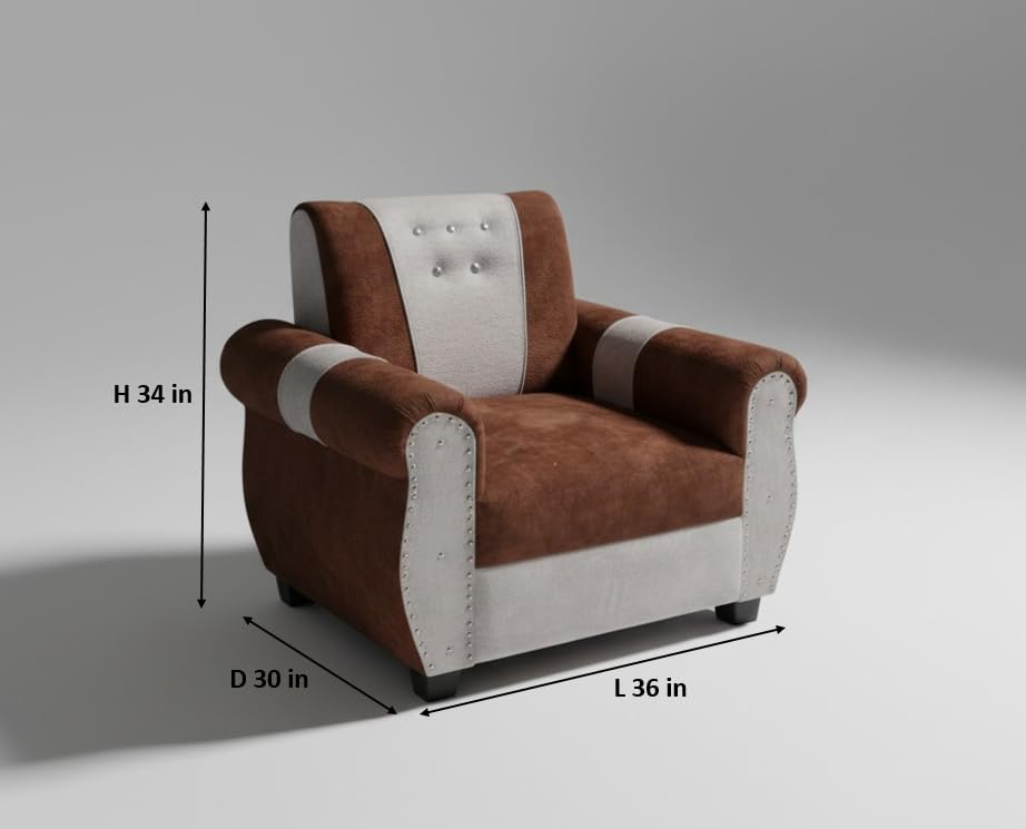 Image of APRODZ Modern Sofa Set Single Seater Velvet Upholstered Sofa with Tufted Backrest Cushioned Seating Tipped Wooden Legs Couch for Living Room & Lounge (Beige /Brown)