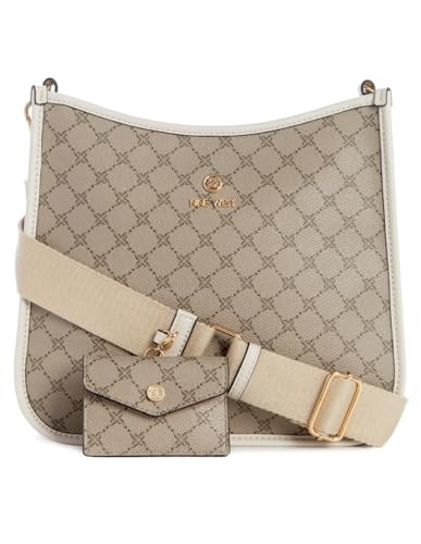 Nine West Bolso cruzado Brice, Logotipo beige/leche, Medium Nine West Bolso cruzado Brice, Logotipo beige/leche, Medium