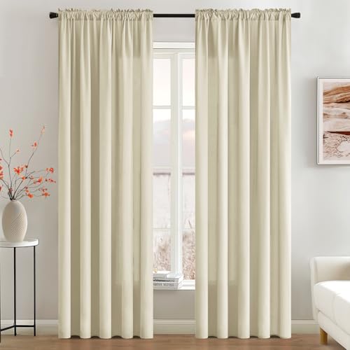 Image of MIULEE Cream Beige Semi Sheer Privacy Curtains Drapes 2 Panels 52W x 84L