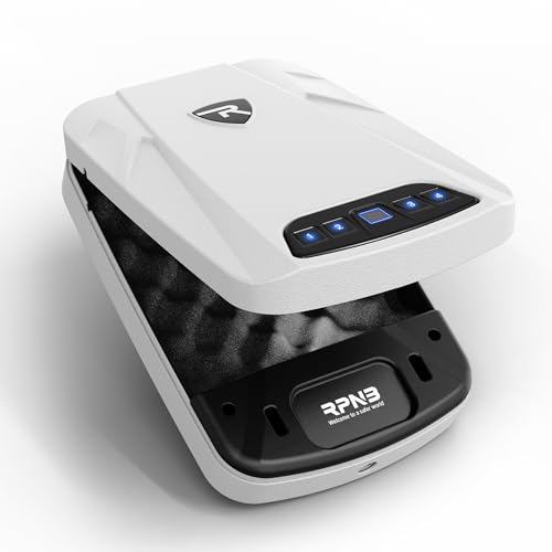 RPNB Gun Safe, Biometric Gun Safe for Handgun, Pistol Safe for Nightstand with Biometric Fingerprint, Digital Backlit Touchpad,White