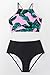 SEASELFIE Women's Two Piece High Neck Bikinis Swimsuits Modest Crop Top Bathing Suits for Teens, Leaves, L