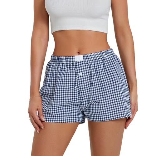 Image of Womens Y2k Plaid Shorts Women Cute Lounge Pajama Sleep Comfy & Casual Gingham PJ Boxer Shorts