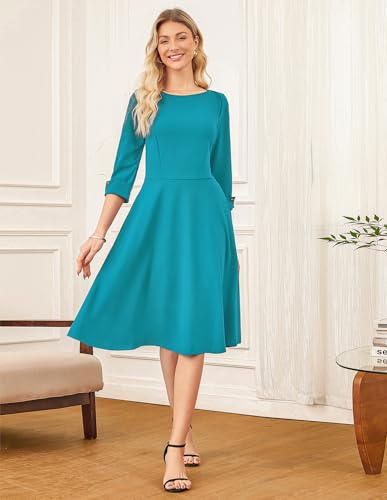 Image of GRACE KARIN Work Dresses for Women 2025 3 /4 Sleeve Fit and Flare Business Midi Dress Classy Office Dresses with Pockets