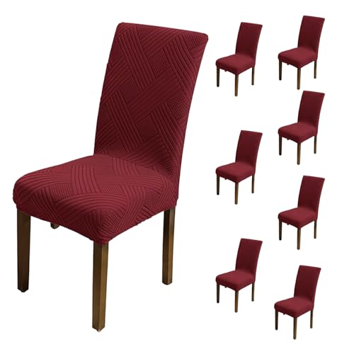 Image of House of Quirk Elegant Jacquard Chair Cover - 220 GSM Stretch Fabric, Universal Fit, Washable Short Dining Seat Protector Slipcover (Maroon, Pack of 8)