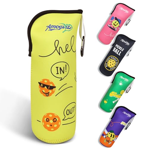 Amoswiz Pickleball Ball Holder - 1 Pc Pickle Ball Storage Bag Portable Tennis Pouch with Hook for Fence Premium Neoprene Material Bottle Holder Pickleball Accessory Yellow Color