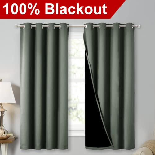 Image of NICETOWN Extra Long Truly Blackout Drapes for Hall and Villa, 46-inch Width Each Panel, 45-inch Length, Dark Mallard, 2 Pieces, 100% Blackout Window Curtains with Black Lined for Night Shift Worker