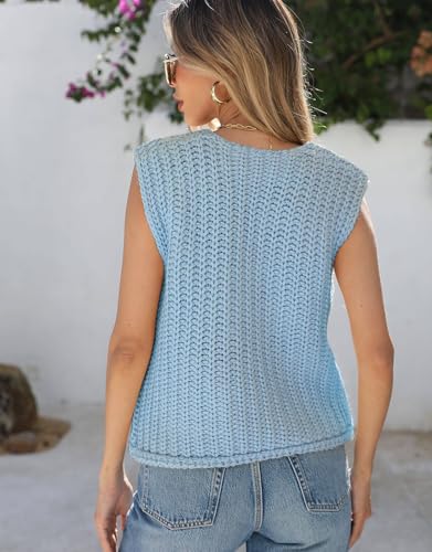 Image of Trendy Cardigan Sweater Vest Crochet Knit Top Sleeveless Bows with Pockets