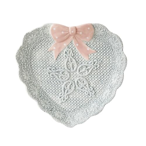 Diexgiy ホームセラミックプレートハート型浅皿デザートプレートルームリビングルームテーブル装飾装飾品 (グレー,25*25*3)