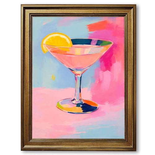 Framed Lemon Cocktail Canvas Print Poster, Trendy Wall Art for