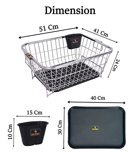 Image of SHAMSHA Stainless Steel Dish Drainer Basket Rack for Kitchen Utensils /Plates with Water Storing Tray Size 53x42x24 cm (LxBxH)